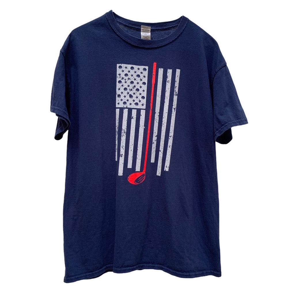 American Flag Golf Club Golf Ball T-Shirt Patriotic USA July 4th Stars Stripes